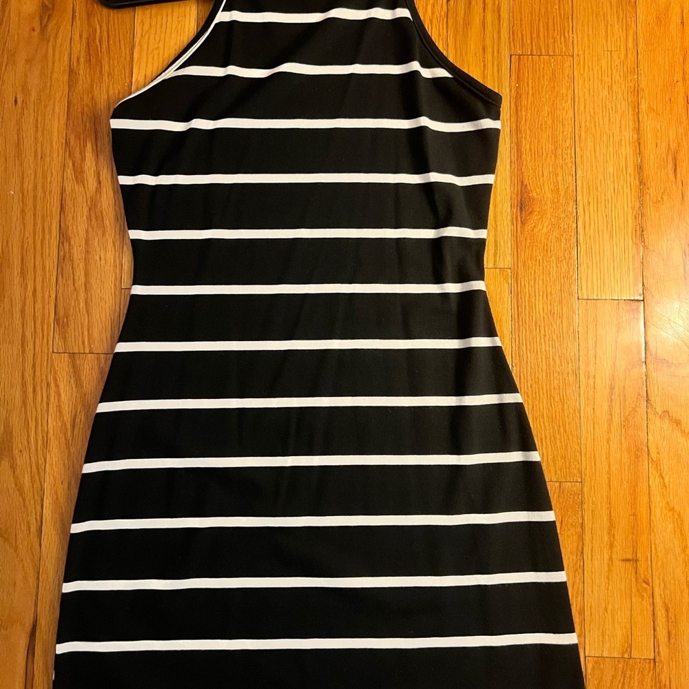 La Hearts Black and White Striped Mini Dress